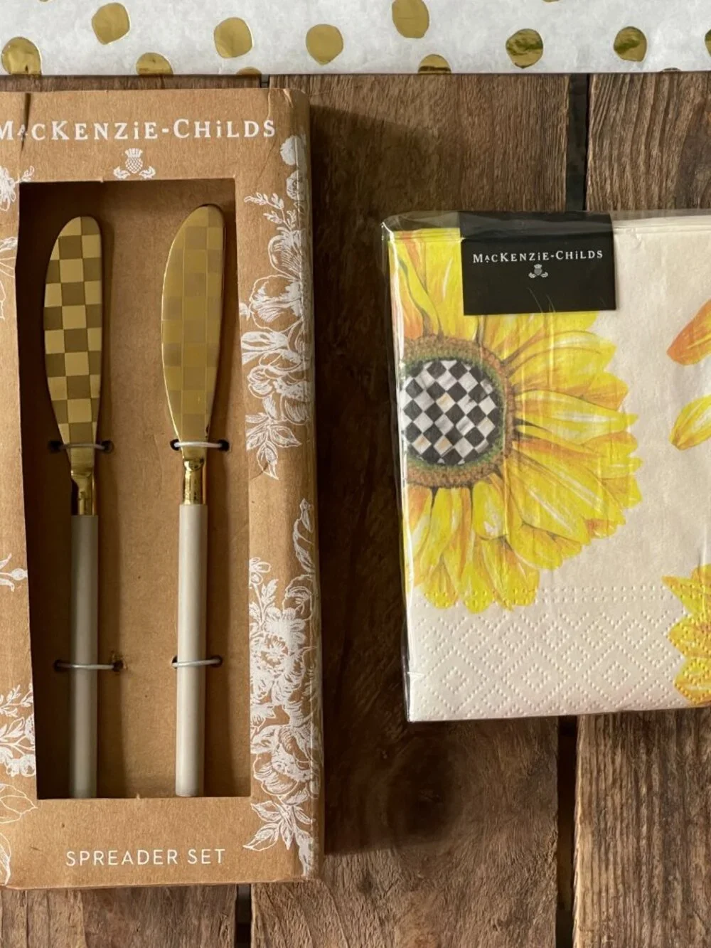 MacKenzie-Childs Sunflower Napkins & Spreader Bundle: Gift-Ready Holiday or Not!